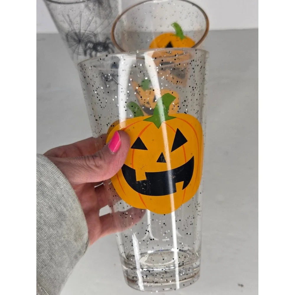 Halloween Acrylic Drinking Glasses Set Of 3 Pumpkins Spiders Web‎